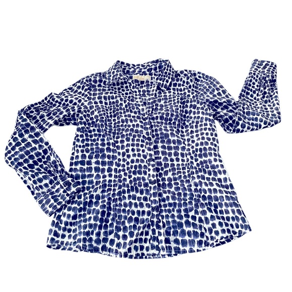 Michael Kors Navy Blue/White Button Top with Button Down or Roll up Sleeves - Picture 4 of 14